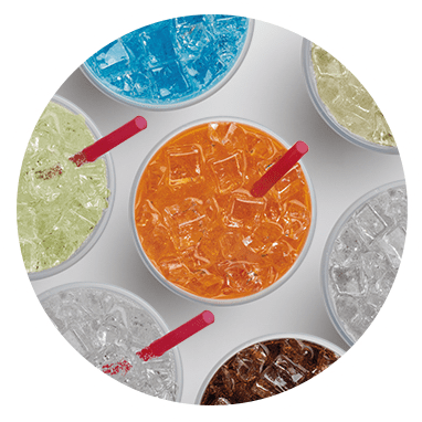 Overhead view of a variety of Big Gulp flavors.