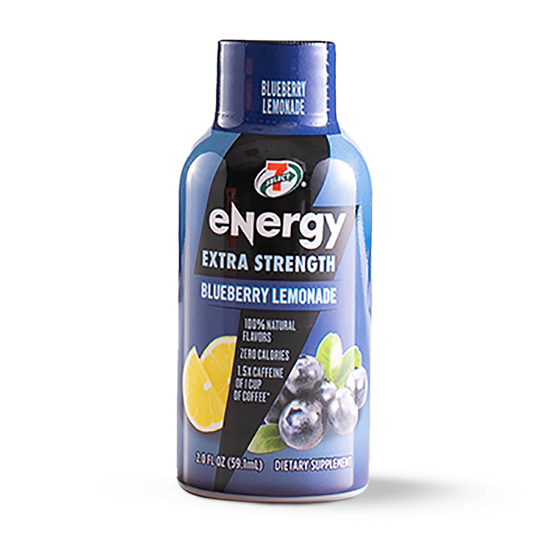 A single 7-select extra strength energy shot in blueberry lemonade flavor.
