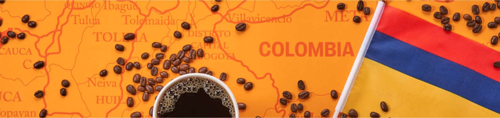 Columbian coffee with flag and map